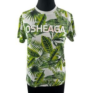 Osheaga White Green Top FESTIVAL Tropical Leaf Graphic Crew Neck Classic Size XS